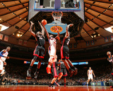Miami Heat v New York Knicks: Raymond Felton, Joel Anthony and LeBron James Photographic Print by Nathaniel S. Butler