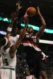 Portland Trail Blazers v Boston Celtics: LaMarcus Aldridge, Paul Pierce and Kevin Garnett Photographic Print by Elsa .