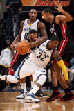 Miami Heat v Memphis Grizzlies: O.J. Mayo, Juwan Howard and Eddie House Photographic Print by Joe Murphy