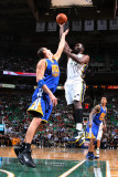 Golden State Warriors v Utah Jazz: Al Jefferson and Andris Biedrins Photographic Print by Melissa Majchrzak