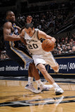 Memphis Grizzlies v San Antonio Spurs: Manu Ginobili and Sam Young Photographic Print by D. Clarke Evans
