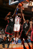 Miami Heat v New York Knicks: Amar'e Stoudemire, Joel Anthony and Chris Bosh Photographic Print by Nathaniel S. Butler