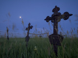 Grave Markers Silhouetted in Early Morning at St Boniface Cemetery Photographic Print by Phil Schermeister