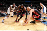 Miami Heat v Washington Wizards: Zydrunas Ilgauskas, Dwyane Wade and Andray Blatche Photographic Print by Greg Fiume