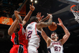 New Jersey Nets v Atlanta Hawks: Damion James, Josh Powell and Zaza Pachulia Photographic Print by Kevin Cox