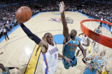New Orleans Hornets v Oklahoma City Thunder: Russell Westbrook and Emeka Okafor Photographic Print by Layne Murdoch