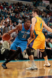 Oklahoma City Thunder v New Orleans Hornets: Kevin Durant and Jason Smith Photographic Print by Chris 