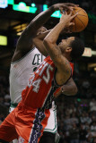 New Jersey Nets v Boston Celtics: Shaquille O'Neal and Devin Harris Photographic Print by Elsa .