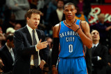 Oklahoma City Thunder v New Orleans Hornets: Scott Brooks and Russell Westbrook Photographic Print by Chris 