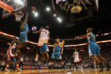 New Orleans Hornets v Miami Heat: Dwyane Wade and Emeka Okafor Photographic Print by Mike Ehrmann