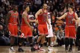 Chicago Bulls v Phoenix Suns: Derrick Rose, Joakim Noah and Kyle Korver Photographic Print by Christian Petersen