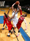 Philadelphia 76ers v Washington Wizards: JaVale McGee, Marreese Speights and Andres Nocioni Photographic Print by Ned Dishman
