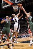 Milwaukee Bucks v San Antonio Spurs: Tony Parker, Drew Gooden and Andrew Bogut Photographic Print by D. Clarke Evans