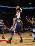 Denver Nuggets v Toronto Raptors: Sonny Weems and Shelden Williams Photographic Print by Ron Turenne