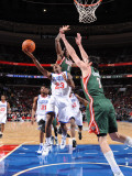 Milwaukee Bucks v Philadelphia 76ers: Lou Williams, Larry Sanders and Ersan Ilyasova Photographic Print by Jesse D. Garrabrant