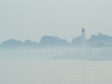 New London Harbor Light in Fog, Viewed from across the Thames River Photographic Print by Todd Gipstein