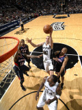 Atlanta Hawks v San Antonio Spurs: Manu Ginobili and Josh Powell Photographic Print by D. Clarke Evans