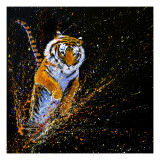 Tiger Leaping Giclee Print