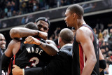 Miami Heat v Washington Wizards: LeBron James, Dwyane Wade and Chris Bosh Photographic Print by Greg Fiume