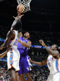 Sacramento Kings v Oklahoma City Thunder: Jeff Green, Serge Ibaka and Jason Thompson Photographic Print by Larry W. Smith