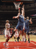 Minnesota Timberwolves v Chicago Bulls: Kevin Love, Nikola Pekovic and Joakim Noah Photographic Print by Ray Amati