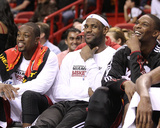 Phoenix Suns v Miami Heat: Dwyane Wade, LeBron James and Chris Bosh Photographic Print by Mike Ehrmann