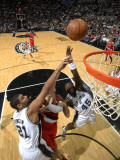Portland Trail Blazers v San Antonio Spurs: Joel Przybilla, Tim Duncan and DeJuan Blair Photographic Print by D. Clarke Evans