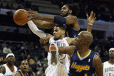 Denver Nuggets v Charlotte Bobcats: Nene, Chauncey Billups and D.J. Augustin Photographic Print by Streeter 