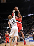 Portland Trail Blazers v San Antonio Spurs: LaMarcus Aldridge and Matt Bonner Photographic Print by D. Clarke Evans