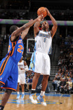 New York Knicks v Denver Nuggets: Chauncey Billups and Timofey Mozgov Photographic Print by Garrett Ellwood