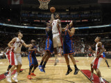 New York Knicks v Toronto Raptors: Amir Johnson, Amar'e Stoudemire and Landry Fields Photographic Print by Ron Turenne