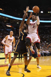 Indiana Pacers v Miami Heat: Dwyane Wade and Roy Hibbert Photographic Print by Mike Ehrmann