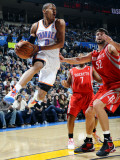 Houston Rockets v Oklahoma City Thunder: Russell Westbrook and Brad Miller Photographic Print by Larry W. Smith