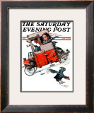 "Look Out Below" or "Downhill Daring" Saturday Evening Post Cover, January 9,1926 Framed Giclee Print by Norman Rockwell