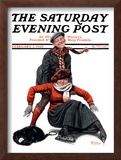 "Skating Lesson" Saturday Evening Post Cover, February 7,1920 Framed Giclee Print by Norman Rockwell