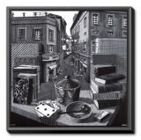 Still Life and Street Framed Canvas Print by M. C. Escher