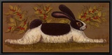 Green Folk Bunny Framed Canvas Print by Lisa Hilliker