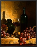 Wine Bottle, Grapes and Walnuts Framed Canvas Print by Loran Speck