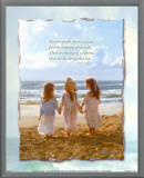 Three Girls on Beach Framed Canvas Print by Lisa Jane