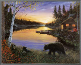 Cabin on the Pond Framed Canvas Print by Ervin Molnar