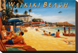 Playa Waikiki Reproducción en lienzo de la lámina por Kerne Erickson Playa Waikiki Reproducción en lienzo de la lámina por Kerne Erickson