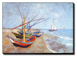 Fishing Boats on the Beach at Saints-Maries, c.1888 Stretched Canvas Print