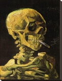 Skull with Burning Cigarette Stretched Canvas Print