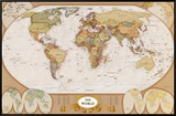 World Antique Map Framed Canvas Print