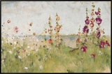 Hollyhocks by the Sea Framed Canvas Print by Cheri Blum