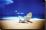Beach Chair on Empty Beach Stretched Canvas Print by Randy Faris