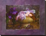 Girl Asleep on Mushroom Stretched Canvas Print by Lisa Jane