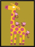 The Giraffe and the Monkeys Framed Canvas Print by Nathalie Choux