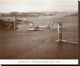 Sikorsky S-42 through the Golden Gate under Construction, San Francisco, 1935 Stretched Canvas Print by Clyde Sunderland