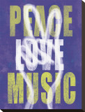 Peace, Love, Music Stretched Canvas Print by Erin Clark